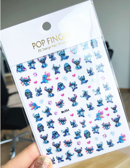 1PCS Cartoon Lilo and Stitch 3D Nail Stickers Disney Nail Decals Nail  Supplies Color Laser Mickey